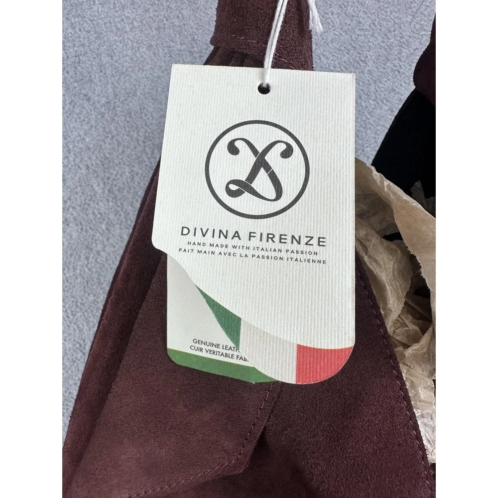 Divina Firenze Shoulder Bag Womens Large Burgundy Suede Leather Handmade Italy - Picture 2 of 11